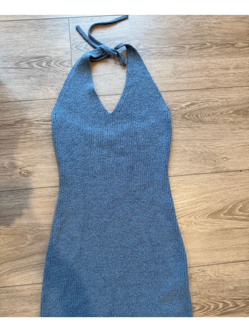 Blue Knit Halter Mini Dress